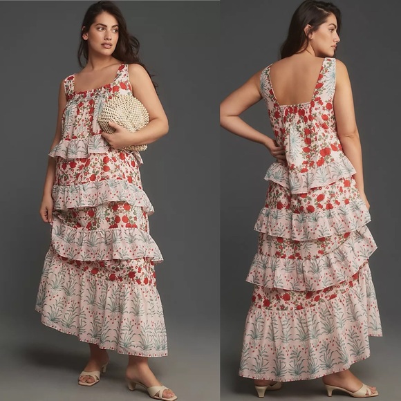 Anthropologie Sleeveless Square-Neck Tiered Maxi Dress Size 3x - Picture 1 of 10
